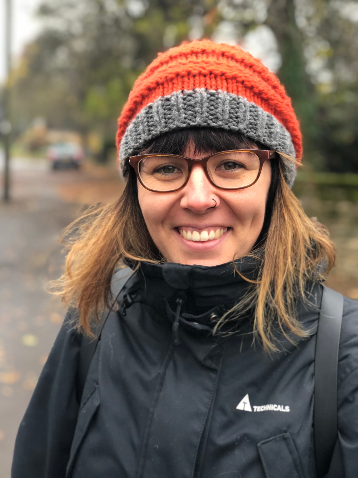 Lara Sanchez wearing a knitted hat