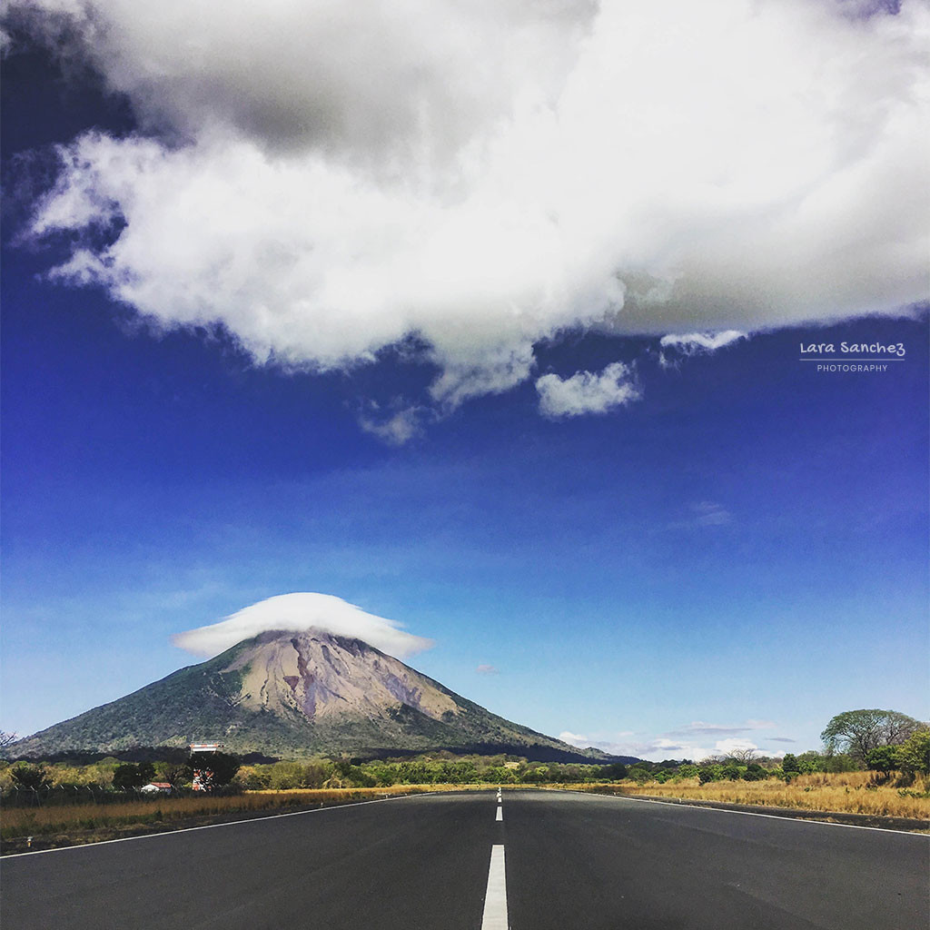 Volcano view from the airport landing road in Ometepe island, Nicaragua. Spring 2017