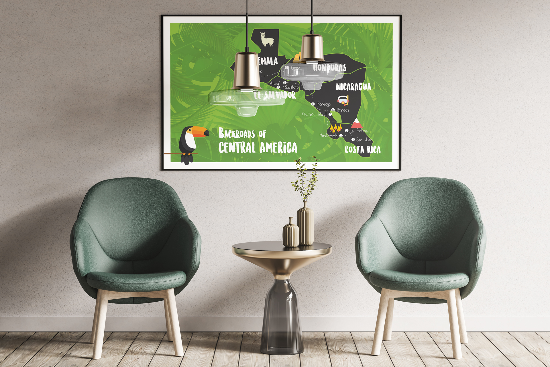 Central America travel map art wall