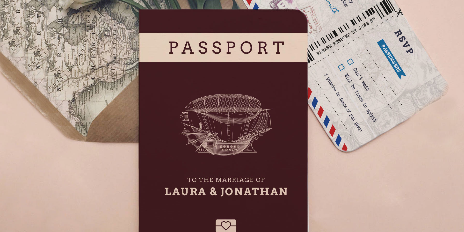 Passport travel wedding invite cover