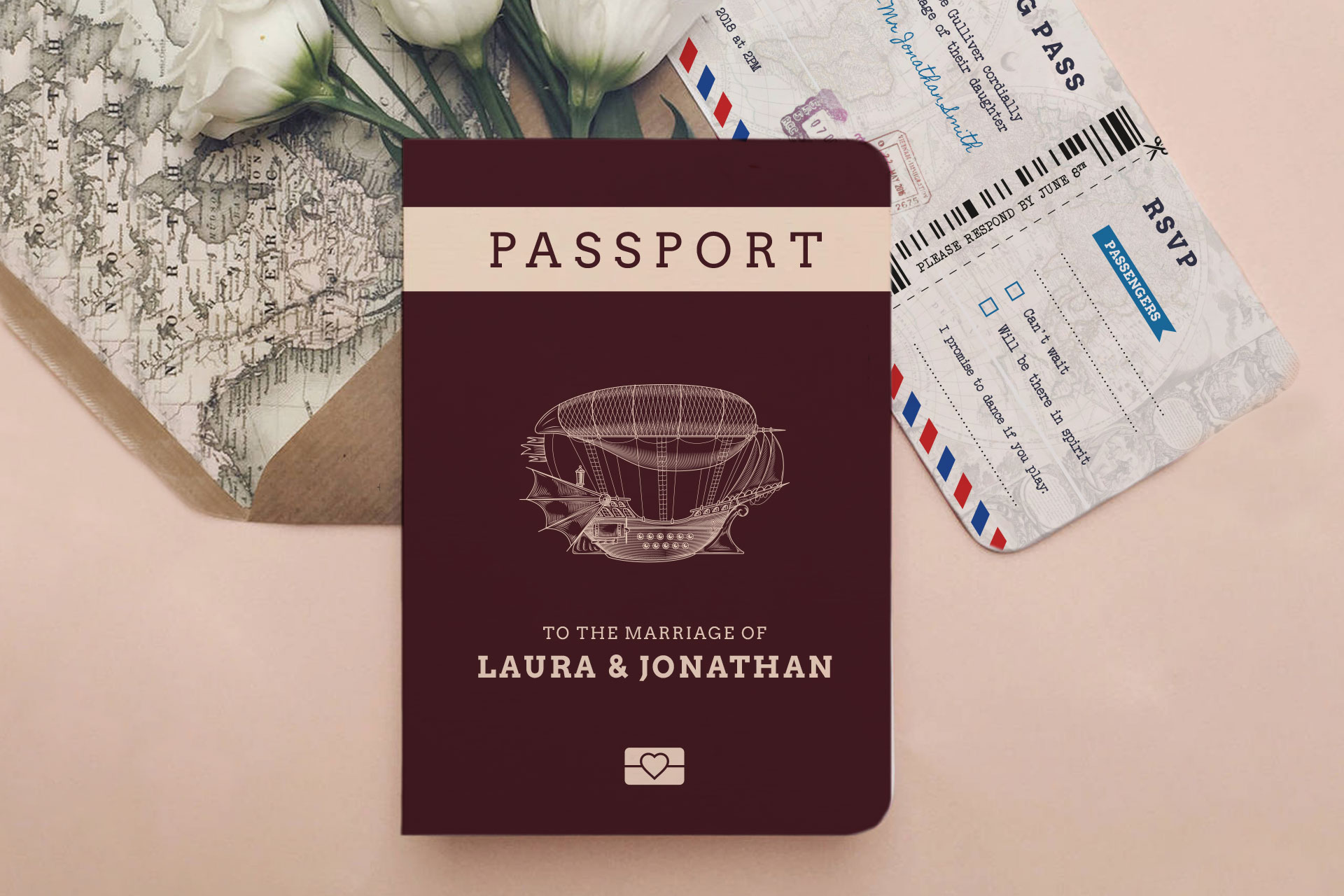 Passport travel wedding invite cover